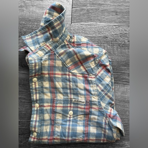 Lucky Brand Men's Blue White Western Sportswear Flannel Shirt 100% Cotton Size S - Picture 8 of 13